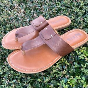 Korks Ease Dawn Thong Sandals Women Size 7M Brown Vegan Leather Boho Excellent!